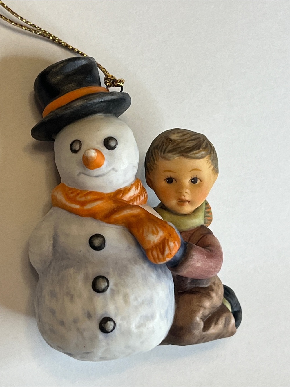 2000, Goebel Berta Hummel “My 1st Snowman” Porcelain Christmas Ornament- Perfect